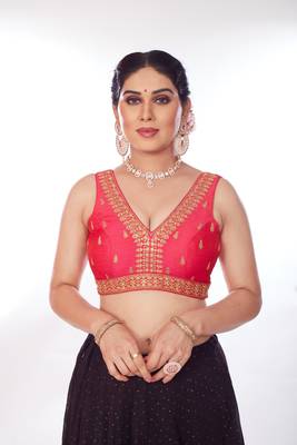 Mmore Women's Phentom Silk Embroidered Readymade Padded Saree Blouse 1