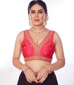 Mmore Women's Phentom Silk Embroidered Readymade Padded Saree Blouse