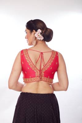Mmore Women's Phentom Silk Embroidered Readymade Padded Saree Blouse 2