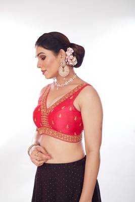 Mmore Women's Phentom Silk Embroidered Readymade Padded Saree Blouse 3