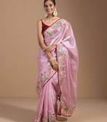 Pink Colour Organza Zari Work Wedding Saree With Unstitched Blouse