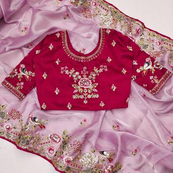 Pink Colour Organza Zari Work Wedding Saree With Unstitched Blouse 5