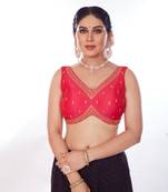 Mmore Women's Phentom Silk Embroidered Readymade Padded Saree Blouse