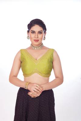 Mmore Women's Phentom Silk Embroidered Readymade Padded Saree Blouse 1