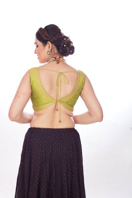 Mmore Women's Phentom Silk Embroidered Readymade Padded Saree Blouse 2