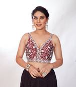 Mmore Women's Dupion Silk Embroidered Readymade Padded Saree Blouse