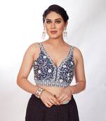 Mmore Women's Dupion Silk Embroidered Readymade Padded Saree Blouse