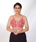 Mmore Women's Dupion Silk Embroidered Readymade Padded Saree Blouse