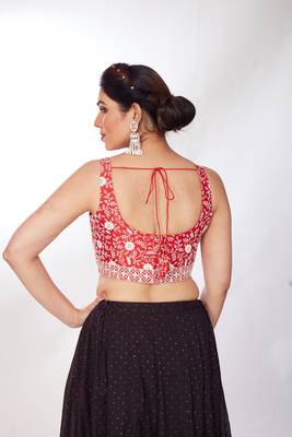 Mmore Women's Dupion Silk Embroidered Readymade Padded Saree Blouse 2