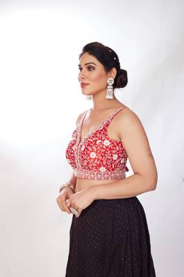Mmore Women's Dupion Silk Embroidered Readymade Padded Saree Blouse 3