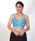 Mmore Women's Dupion Silk Embroidered Readymade Padded Saree Blouse