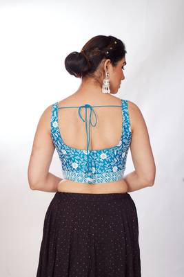Mmore Women's Dupion Silk Embroidered Readymade Padded Saree Blouse 2