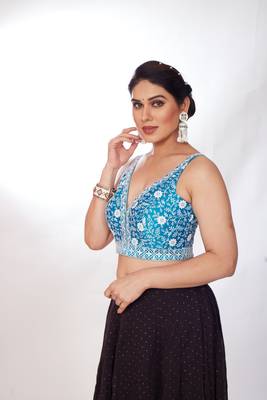 Mmore Women's Dupion Silk Embroidered Readymade Padded Saree Blouse 3