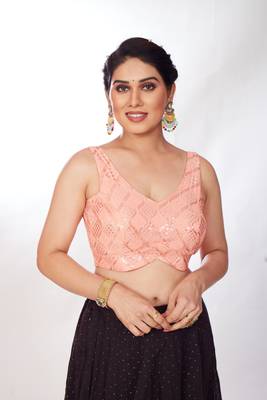 Mmore Women's Net Embroidered Readymade Padded Saree Blouse 1