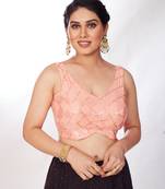 Mmore Women's Net Embroidered Readymade Padded Saree Blouse