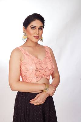 Mmore Women's Net Embroidered Readymade Padded Saree Blouse 4