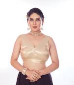 Mmore Women's Banaras Tissue Solid Readymade Padded Saree Blouse