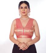 Mmore Women's Banaras Tissue Solid Readymade Padded Saree Blouse