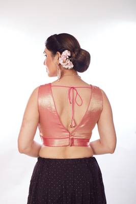 Mmore Women's Banaras Tissue Solid Readymade Padded Saree Blouse 2