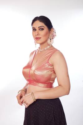Mmore Women's Banaras Tissue Solid Readymade Padded Saree Blouse 3