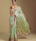 Light Green Colour Organza Zari Work Wedding Saree With Unstitched Blouse