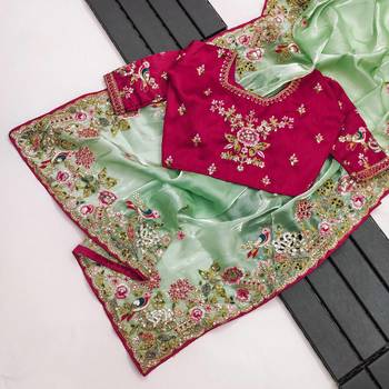 Light Green Colour Organza Zari Work Wedding Saree With Unstitched Blouse 3