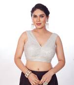 Mmore Women's Net Embroidered Readymade Padded Saree Blouse