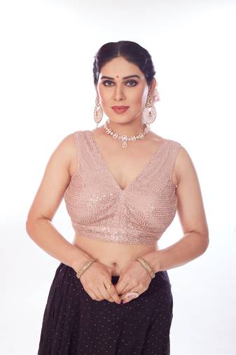 Mmore Women's Net Embroidered Readymade Padded Saree Blouse