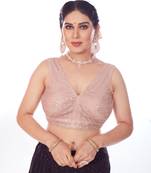 Mmore Women's Net Embroidered Readymade Padded Saree Blouse