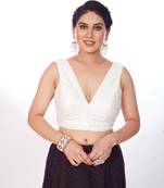 Mmore Women's Dupion Silk Embroidered Readymade Padded Saree Blouse