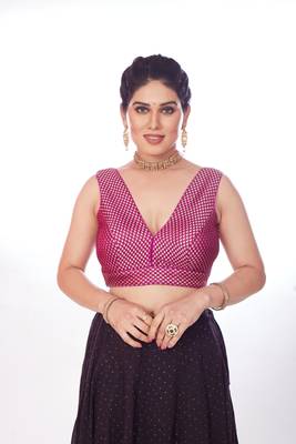Mmore Women's Banaras Jaquard Printed Readymade Padded Saree Blouse 1