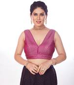 Mmore Women's Banaras Jaquard Printed Readymade Padded Saree Blouse