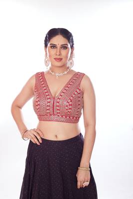 Mmore Women's Georgette Embroidered Readymade Padded Saree Blouse 1