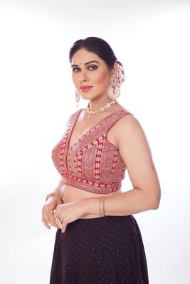 Mmore Women's Georgette Embroidered Readymade Padded Saree Blouse 3