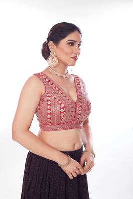 Mmore Women's Georgette Embroidered Readymade Padded Saree Blouse 4