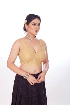 Mmore Women's Georgette Embroidered Readymade Padded Saree Blouse 4