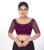 Mmore Women's Velvet Embroidered Readymade Padded Saree Blouse