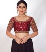 Mmore Women's Silk Embroidered Readymade Padded Saree Blouse