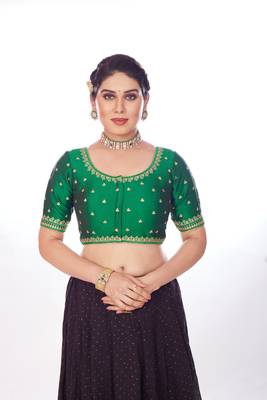 Mmore Women's Phentom Silk Embroidered Readymade Padded Saree Blouse 1