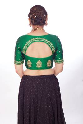 Mmore Women's Phentom Silk Embroidered Readymade Padded Saree Blouse 2