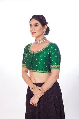Mmore Women's Phentom Silk Embroidered Readymade Padded Saree Blouse 3