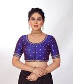 Mmore Women's Phentom Silk Embroidered Readymade Padded Saree Blouse