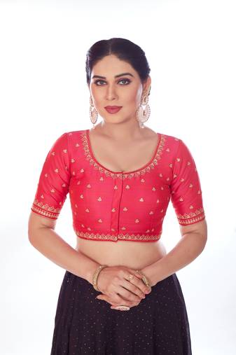 Mmore Women's Phentom Silk Embroidered Readymade Padded Saree Blouse