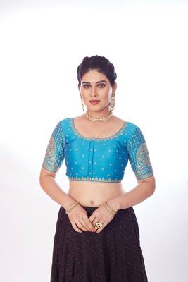 Mmore Women's Mulberry Silk Embroidered Readymade Padded Saree Blouse 1