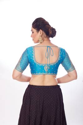 Mmore Women's Mulberry Silk Embroidered Readymade Padded Saree Blouse 2