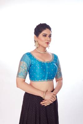 Mmore Women's Mulberry Silk Embroidered Readymade Padded Saree Blouse 4