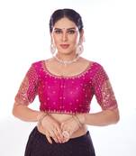 Mmore Women's Mulberry Silk Embroidered Readymade Padded Saree Blouse