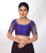 Mmore Women's Mulberry Silk Embroidered Readymade Padded Saree Blouse