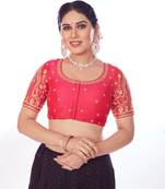 Mmore Women's Raw Silk Embroidered Readymade Padded Saree Blouse