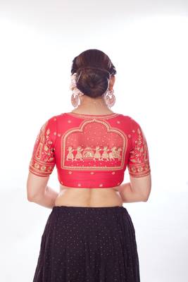 Mmore Women's Raw Silk Embroidered Readymade Padded Saree Blouse 2